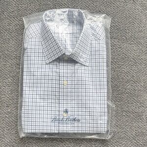 Brooks Brothers Men’s White and Blue Grid Dress Shirt - Regent Fit 15.5 - 33